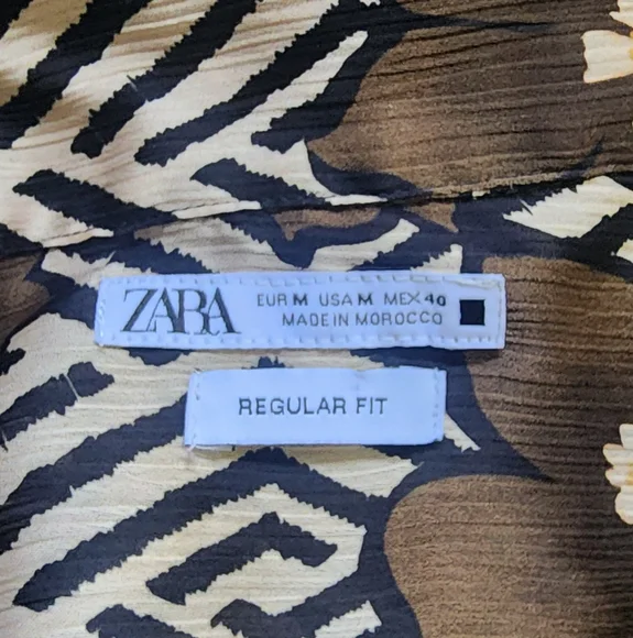 Zara Brown and Black Morocco Casual Button Down Shirt Medium - Picture 2 of 4